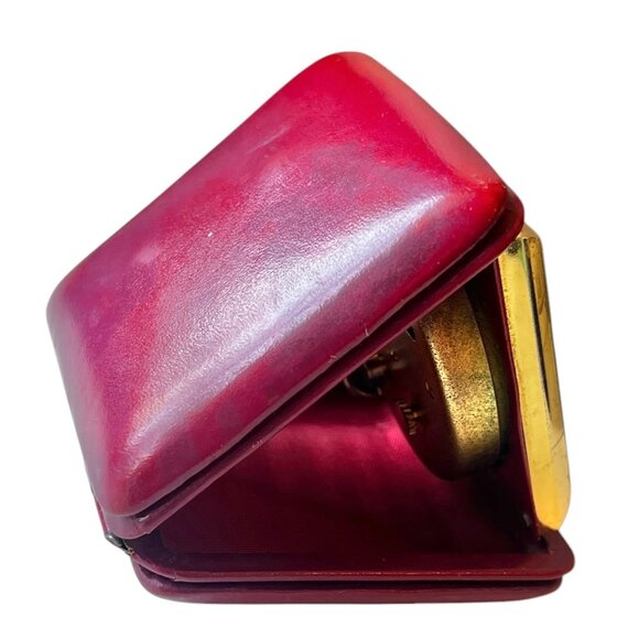 Rosemont Travel Alarm Clock W/  Burgundy Leather Case 15 Rubis Swiss Made Geneva - Picture 4 of 16